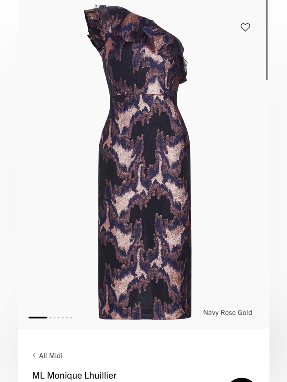 Monique Lhuillier Rose Gold Lina One Shoulder Jacquard Midi Dress Size 2